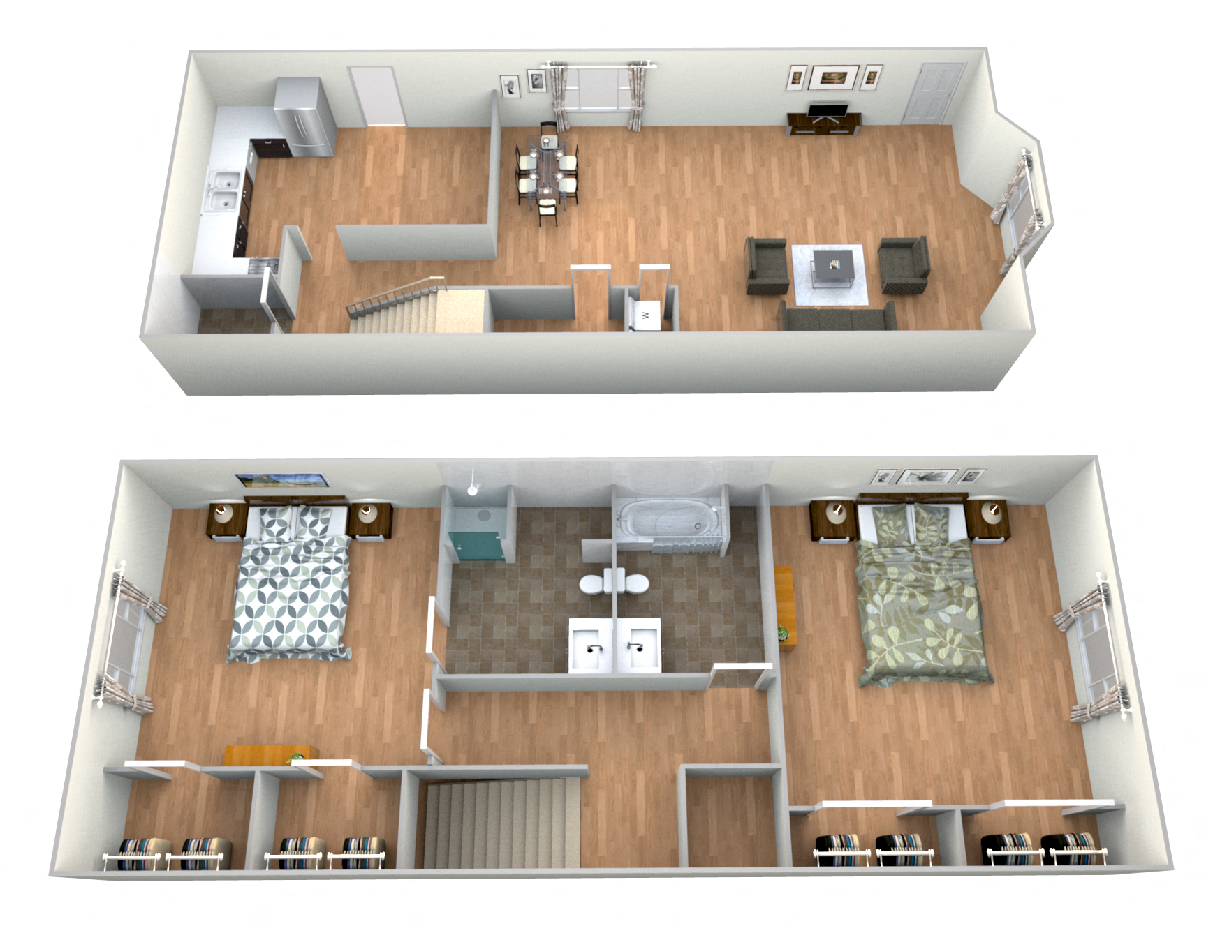 Floor plan for 2 beds, 2.5 baths, 1413 sqft